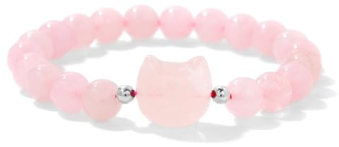 JENCVNL Bracelet Pierre Naturelle 8mm, Bracelet Chat en Cristal pour Femmes Hommes Bracelet de Pierres Naturelles Élastique Cadeaux de Bijoux pour Femmes Hommes