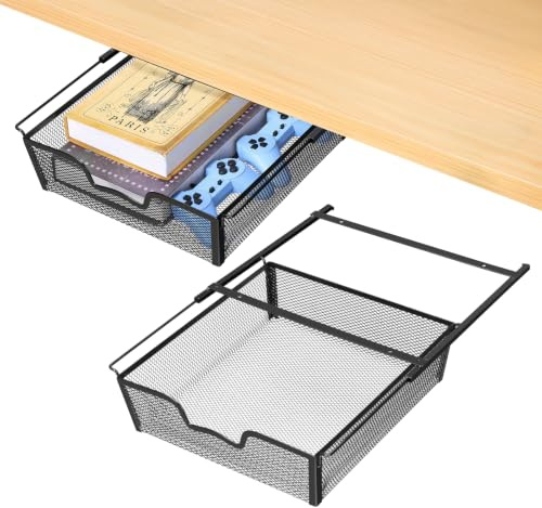 2 Stück Untertisch Schublade, Metall Aufbewahrungskorb unter dem Regal | Schreibtisch Organizer Schubladen Hängeschublade für Büro zu Hause Schule