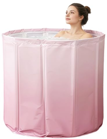 Wellzenith® Baignoire pliable 70 x 65 cm pour adultes - Baignoire profonde portable pour eau chaude et froide avec tuyau de vidange et coussin de siège - Baignoire pliable peu encombrante pour petite