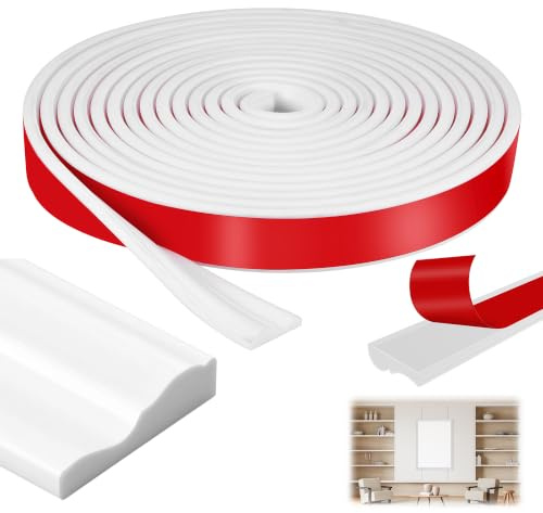 Starvortex Moulure Adhesive pour Murs, 7m x 3.9cm Moulure Murale Adhesive | Moulure Flexible pour Portes Intérieures Blanches, Plinthe PVC Souple, pour Murs, Miroirs et Bords, Moulure Decorative