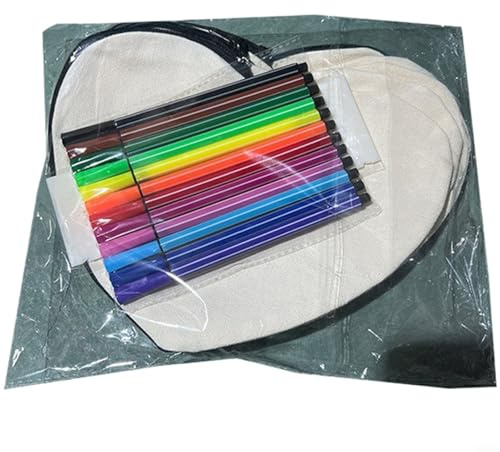 Herzförmiges Etui aus Canvas zum Selbstgestalten, Geräumige Kosmetiktasche mit für reißverschluss für Stifte und Reisezubehör, Robustes DIY Bastelset in Beige(B)