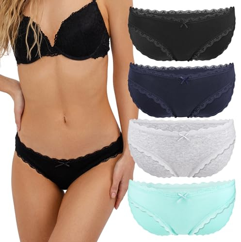 Fabio Farini 4er/6er Pack Damen Pantys Bikini-Slips 95% Baumwolle | Mehrere Farben und Größen, atmungsaktiv 6er Pack ohne Spitze