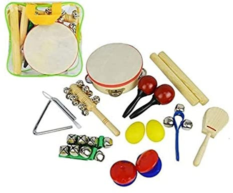A-Star Lot de 14 Instruments de Musique Portables avec Sac de Transport, Tambourin et Cloches, Mini Groupe Amusant pour débutants
