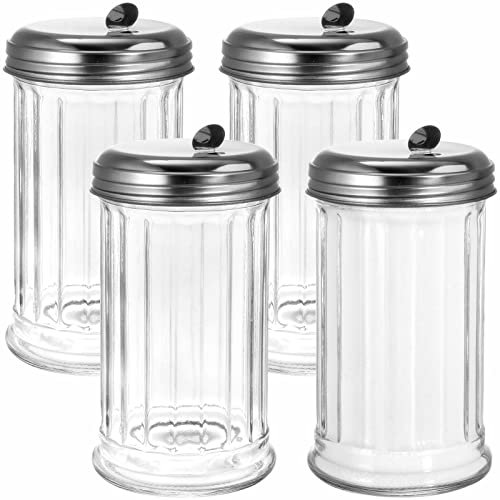 Tebery 4 Pack Stainless Steel Flip Cap Glass Sugar Dispenser/Pourer/Shaker 360ml