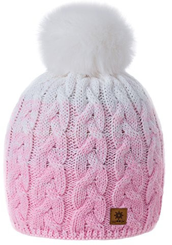 MFAZ Morefaz Ltd Damen Herren Winter Beanie Strickmütze Mütze Wurm Fleece Bommel Fashion SKI (Pink White)