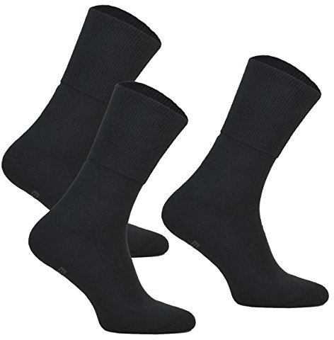3 Paar Diabetiker Socken ohne Gummibund MEDIC DEO COTTON. Extra Weit Baumwolle Medizin Socken Herren und Damen (44-46, 3 Paar: Schwarz)