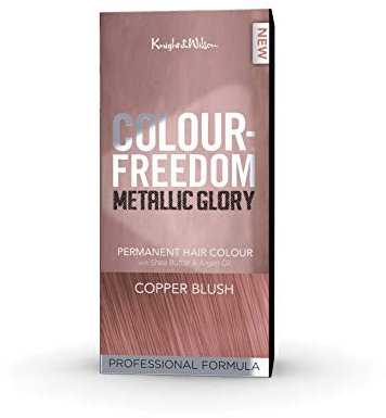 Colour Freedom Metallic Permanent Copper Blush Conditioning Hair Dye. Infused with Shea Butter and Argan Oil for Ultra Glossy Conditioned Hair. 100% grey coverage. By Knight & Wilson.