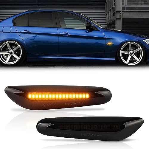 OZ-LAMPE Intermitente Lateral LED para BM-W E92 E46 E87 E81 E36 E90 E91 E60 E61 E88 E93 E53, Luce Intermitente Lateral 2 Piezas Negro, Indicador Laterales Canbus