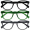 OPULIZE Pop Lesebrille 3er Pack Keck Rund Matt Rahmen Federscharniere Kratzfest Schwarz Grün Grau Herren Damen RRR2-167 +2.50