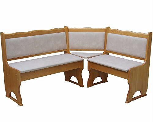 k koma Polster Eckbank Kiefer Holz, Eiche Farbe mit Polsterung MASSIVHOLZ - NEU ÖKOLEDER BEIGE II (140 x 160)