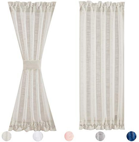 Seitenlicht-Vorhänge für Haustür, natürlich, 101,6 cm, kurze Leinenstruktur, halbtransparent, französische Türpaneele Eingangstür, Foyer, Sichtschutz, nicht durchsichtig, 61 cm breit, 2 Stück