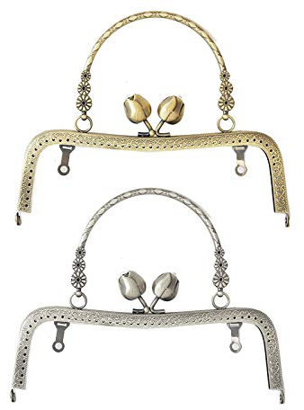 2 Pcs Geldbörse Rahmen, Kussverschluss Geldbörse, Portemonnaie Verschluss, Verschluss Geldbeutel, Geldbörsenverschlüsse für Handtasche(Bronze, Silber)