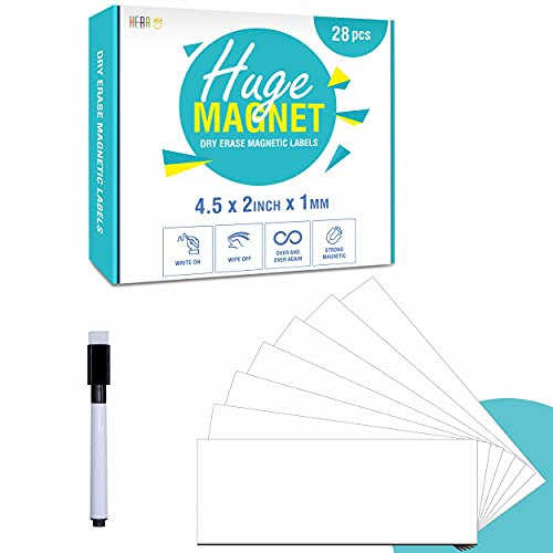 28-Pack Dry Erase Whiteboard Magnets, Writable Flexible Magnetic Labels for Refrigerator, Multipurpose for Office, Education and Home Use (Each Measures 4.5” x 2”)