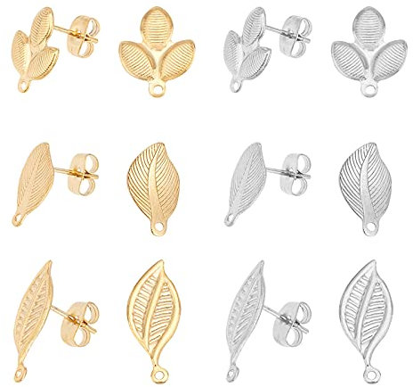 UNICRAFTALE 24pcs 3 Styles Blatt Ohrstecker Mit Ohrmuttern Hypoallergene Ohrringe 0.7mm Pin Edelstahl Ohrstecker Ergebnisse Für DIY Schmuckherstellung, Goldenen Und Edelstahl Farbe