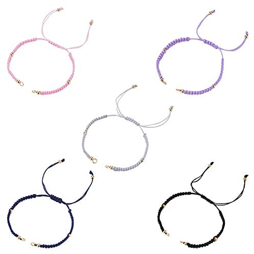 PH PandaHall 20Pcs Nylon Braided Cord Bracelets Adjustable Half-Finished Wave Rope Thread Bracelets with Jump Rings and Round Brass Beads for Wrist Charms Jewellery Making, 5 Colors