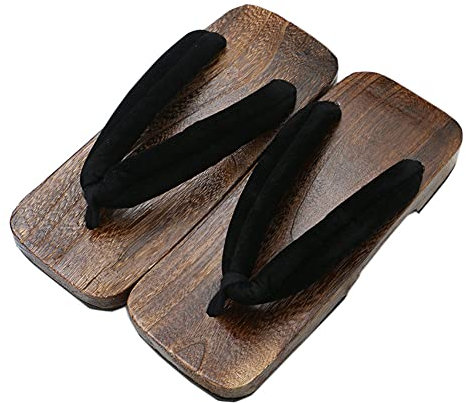 KUNANG Sandales en bois pour homme - Geta japonaise - Chaussons Geta traditionnels japonais - Sandales Geta Wide Sole Tongs, Noir , 42 EU