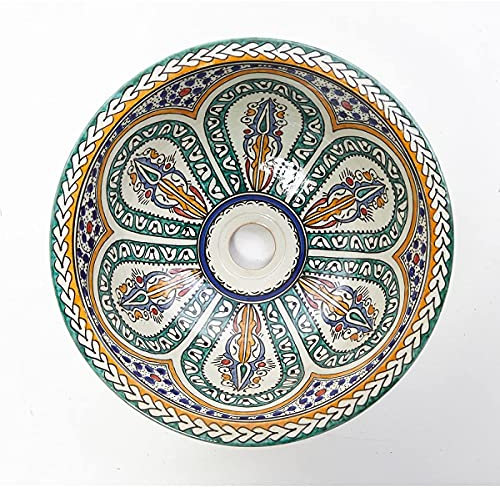 Casa Moro Marokkanisches Keramik Waschbecken Fes1 buntes Handwaschbecken handbemalt | rundes Aufsatzbecken aus Marokko Durchmesser 35 cm