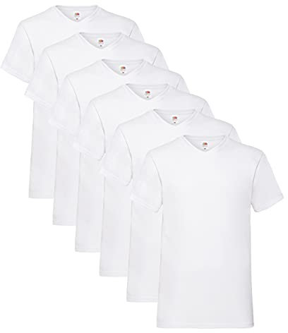 Fruit of the Loom Herren- V-Neck T-Shirt M L XL XXL 3XL 4XL 5XL Farbsets, Weiss(6 Pack) + 1 HL Kauf Notizblock, XXL (6er Pack)