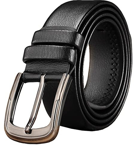 Korhleoh Herrengürtel aus Leder, italienisches Echtleder, für lässige Gürtel aus Jeans (120 cm, für Taillenumfang 38-45 Zoll), Schwarz , Medium