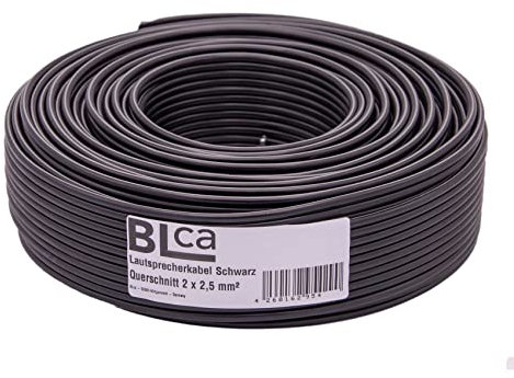 DCSk BLca Câble de haut-parleur CCA 10 m 2 x 2,5 mm² I Câble d'enceinte isolé noir avec marquage de polarité I Câble LS vendu au mètre pour chaîne stéréo, etc.