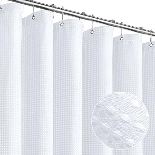 MitoVilla Rideau de douche moderne gaufré blanc en tissu lourd pour décoration de salle de bain neutre d'hôtel, tissu gaufré de luxe, imperméable et infroissable, 183 x 183 cm
