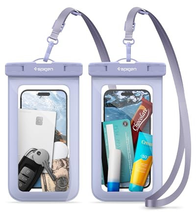 Spigen wasserdichte Handyhülle [Aqua Shield] [2 Stück] schwimmend IPX8 wasserfeste Handytasche Unterwasser Hülle kompatibel mit iPhone 16e, Galaxy S25 Edge, Pixel 9 und Allen Smartphones – Aqua Blue