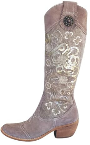 Stivale donna Camperos Estivo NeroGiardini art 782 tacco 50 camoscio Beige ricamato oro n 36