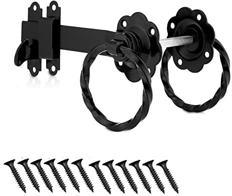 TERF® Heavy Duty Antique Black Twisted Ring Gate Latch Door Lock Ring Handle Garden Gate Door Latch Catch Lock - Weather Protection for External Doors Gate Shed Lock with Fixing Screw - Pack of 1