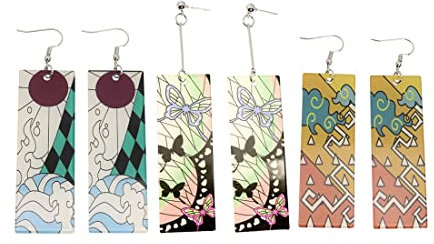 3 Paar Kamado Tanjirou Ohrringe - Dämonentöter Anime Cosplay Hanafuda Schmuck aus der Manga Serie Kimetsu no Yaiba