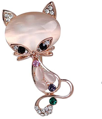 JUNYY Vintage Kristall Strass Opal Fuchs Brosche Pins Frauen Mädchen Elegante Legierung Tier Brustnadeln Schal Schnalle (Roségold)