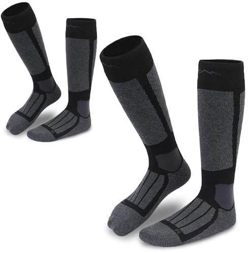 gipfelsport Skisocken für Kinder, Herren und Damen - Dicke Socken aus Merinowolle, warme Merino Snowboardsocken, 2x Paar Skistrümpfe, Anthrazit, Größe 24-27