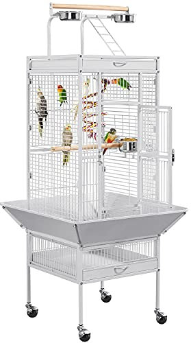 Yaheetech Parrot Cage156cm Large Bird Cage with Open Top/Stand/Rolling Wheels for Canary/Finch/Cockatiel/Parakeet/Conure Parrot, Budgie Cage, White