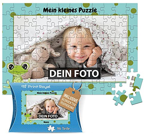 Fotopuzzle für Kinder mit Name und Foto Puzzle selbst gestalten - Mein kleines Puzzle mit Frosch, Kinderpuzzle | 28 x 19 cm, 96 Teile in Kartonverpackung