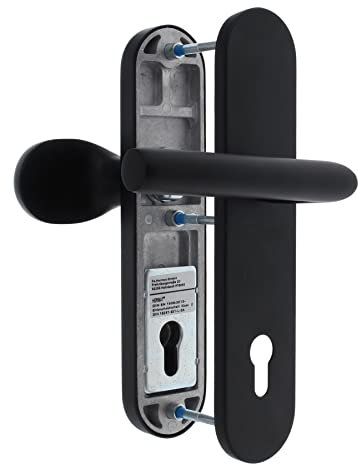 ToniTec Haustür Schutz-Wechselgarnitur Edelstahl Schwarz Entfernung 72 mm L-Form mit Zylinderabdeckung