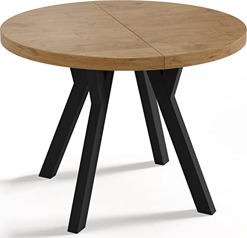 WFL GROUP Designer Runder Ausziehbarer Esstisch - Loft-Stil, Industriell, Platzsparend - Schwarze Beine - 100 bis 200 cm - für 5-10 Personen - Hergestellt in EU - Lancelot Eiche - 200 cm