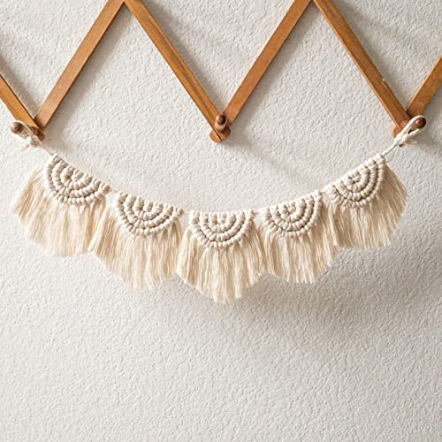 EXQUILEG Makramee Wandbehang Dekoration, 5 Flaggen mit kurzem Quasten, Baumwolle Handgefertiges Textil Fransengirlande Banner für Ihr Zimmer Boho Wanddeko Wandteppich (Weiß)