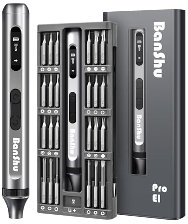Banshu Mini destornillador eléctrico, juego de destornilladores de precisión 52 en 1 con 48 puntas magnéticas, barra de palanca, pinzas, luz LED, kit de herramientas de reparación magnética