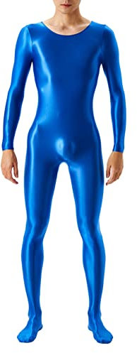 Body de compression pour homme - Effet mouillé - T-shirt de compression Rashguard à manches longues - En latex - Avec pantalon de compression - Survêtement de fitness - Gym - Yoga, bleu, XL