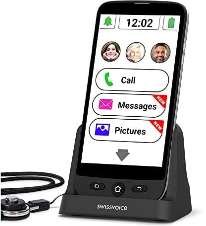 SWISSVOICE S510-C Senior Mobile Phones for Elderly with Lanyard and Charging Dock - Big Button Mobile Phone - Unlocked SIM Free Easy Smartphones for Seniors - SOS button.