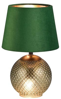 Reality Leuchten RL Lámpara de mesa Jonna R51242015, base de cristal verde, pantalla verde terciopelo/dorado, excl. 2x E14