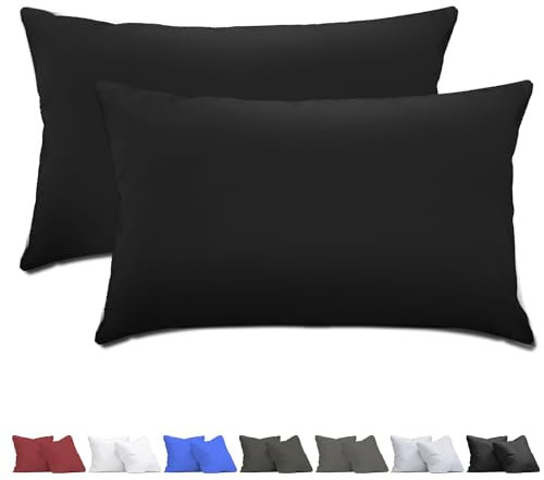 aboveBED Kissenbezug 50x70 (2er-Set), Schwarz, Kopfkissenbezug aus Mikrofaser (100% Polyester), Verdeckter Reißverschluss an der Langen Seite, Kissenhülle weich und atmungsaktiv