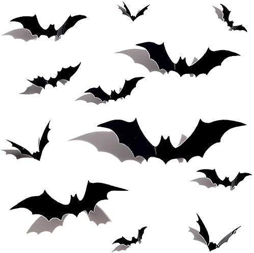 Halloween 3D Fledermaus Deko, 16 Stück Halloween Deko, Wasserdichtes PVC Halloween Deko Outdoor, Abnehmbares Halloween Deko Garten für Halloween Party Deko DIY Dekor Wandaufkleber Fledermaus Wanddeko