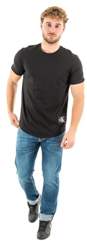 Calvin Klein Herren T-Shirt Kurzarm Badge Turn Up Sleeve Rundhalsausschnitt, Schwarz (Ck Black), L