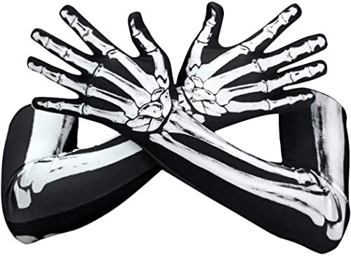Liummrcy Halloween Handschuhe Handwäsche für Erwachsene, Halloween Skeletthandschuhe Lange Armschädel Klaue Geisterknochenhandschuhe für Halloween Cosplay Party Requisiten