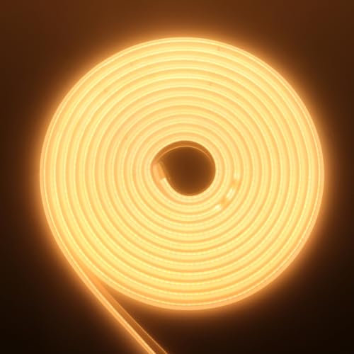 RGB Neon Ruban LED, 220V 288 LEDs/M, Etanche ip65 COB Flexible Étanche Découpable Silicone Bandeau Lumineuse Led pour Intérieur/Extérieur DIY Décoration,Blanc chaud,1M