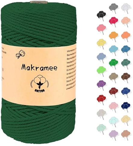 3mm x 200m Makramee Garn, Baumwollgarn, Macrame Kordel für Basteln, Pflanzenbügel-Gras Grün