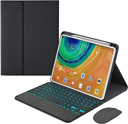 Tastatur Hülle für Huawei Matepad 11.5 mit Touchpad, Abnehmbare Tastatur Mit Hintergrundbeleuchtung, Schlankes Leder-Folio, Smart Cover Mit Stifthalter,Schwarz
