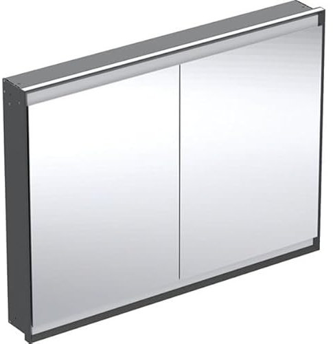 Keramag Geberit One Armoire de Toilette avec ComfortLight, 2 Portes, Montage encastré, 120x90x15cm, 505.805.00.; Coloris: Noir Mat/Aluminium revêtu par Poudre