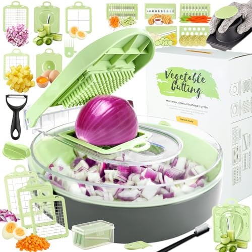 Enleber Cortador de Verdura Picadora Manual,Corta Verduras Mandolina Adecuado para Cortar Verduras en la Cocina Cortador de Patatas Tomates Pepinos Queso Frutas
