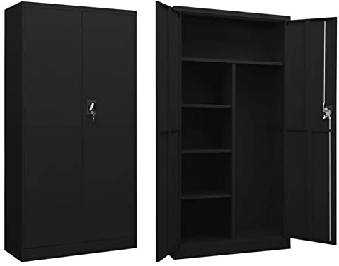BAZZI Armoire à balais, en métal, pour produits de nettoyage, de rangement, vestiaire, noire, 90 x 40 x 180 cm